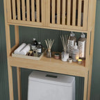 HOMCOM Bamboo Over the Toilet Storage Cabinet, Over Toilet Bathroom Organizer with Slatted Doors, Adjustable Shelf