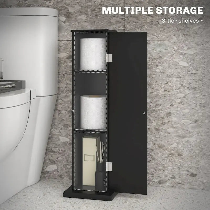 HOMCOM Toilet Paper Cabinet, Small Bathroom Corner Floor Cabinet with Doors and Shelves, Thin Storage Bathroom Organizer