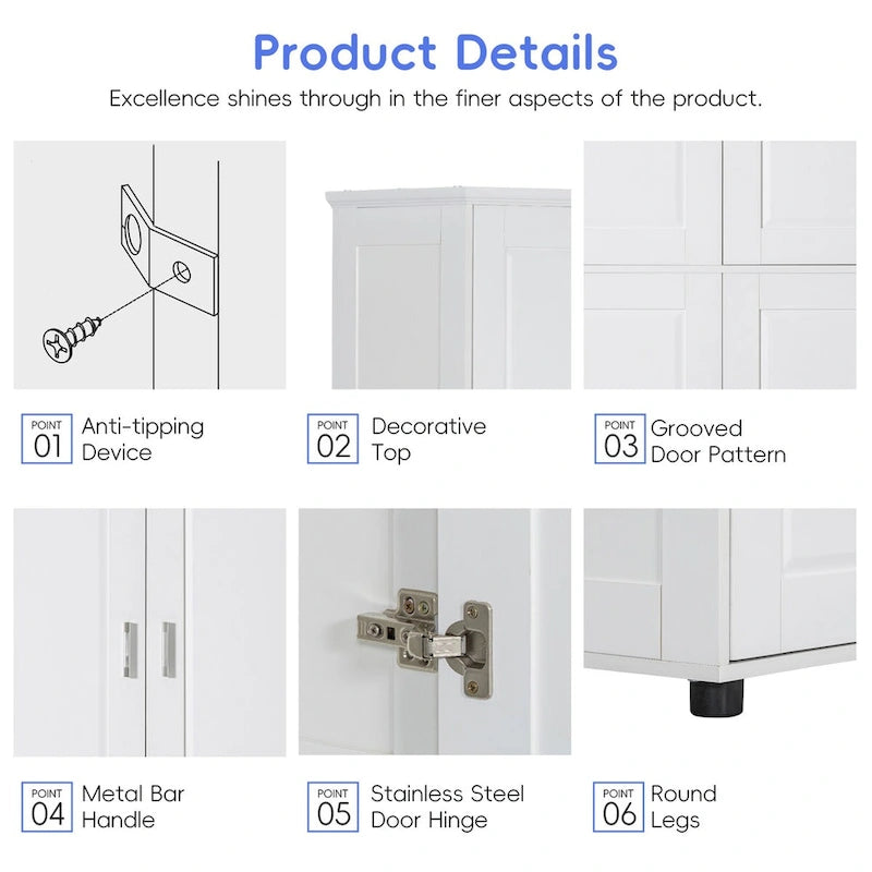 Tall and Wide Bathroom Floor Storage Cabinet