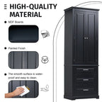 Freestanding Storage Cabinet with Two Doors, 3 Drawers, and Adjustable Shelves