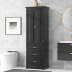 Freestanding Storage Cabinet with Two Doors, 3 Drawers, and Adjustable Shelves