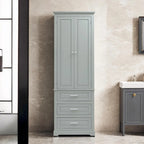 Freestanding Storage Cabinet with Two Doors, 3 Drawers, and Adjustable Shelves