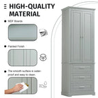 Freestanding Storage Cabinet with Two Doors, 3 Drawers, and Adjustable Shelves