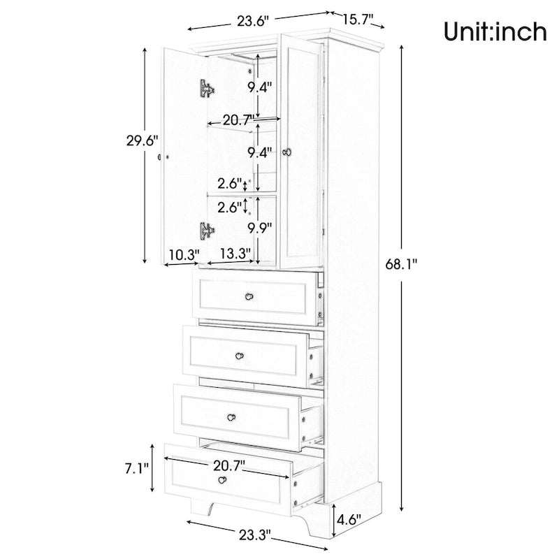 Storage Cabinet with 2 Doors and 4 Drawers