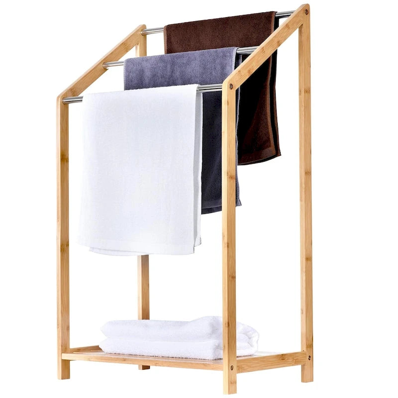 ToiletTree Products Bamboo Towel Rack Holder for Bathrooms (3 Tier) - Freestanding Beach Towel Stand with Towel Organizer