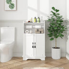 Javlego Bathroom Storage Cabinet, Wooden Floor Cabinet with 2 Doors and Toilet Roll Holder, Adjustable Shelf