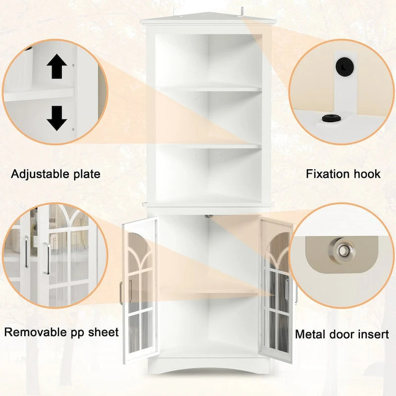 5-Tier Freestanding Corner Storage Cabinet with Adjustable Shelves