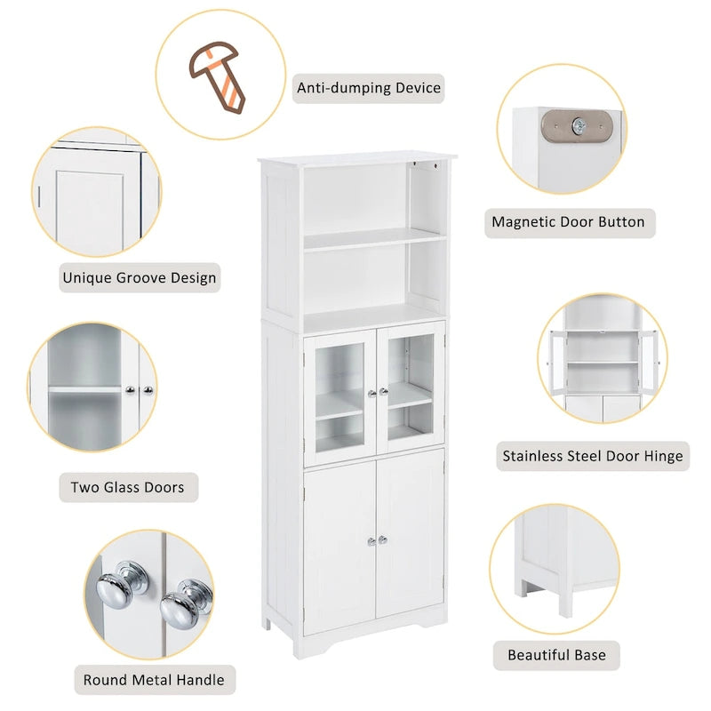 Tall Storage Cabinet with Shelves and Doors, MDF Board