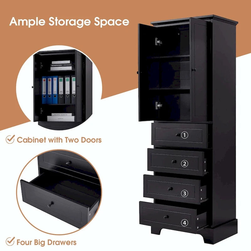 Bathroom Storage Cabinet with Drawers and Adjustable Shelf