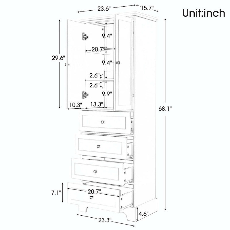 Bathroom Storage Cabinet with Drawers and Adjustable Shelf