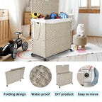 Laundry Hamper With Lid PE Rattan Powder Coating Frame Clothes Hampers with 02 Removable Bags, Wheels, 160L, Grey Color