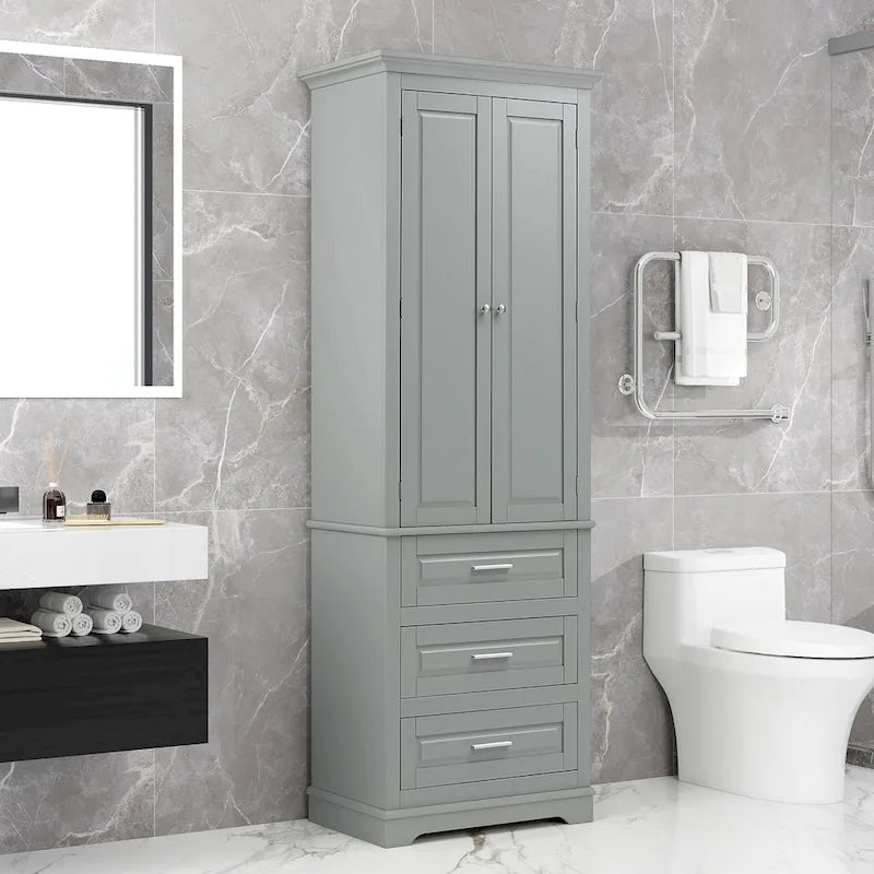 Tall Storage Cabinet with Three Drawers - N/A