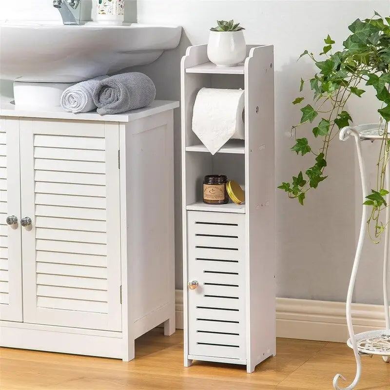 Toilet Paper Holder Stand Bathroom Storage Cabinet Beside Toilet Storage for Small Bathroom - 6.7D x 6.7W x 30H