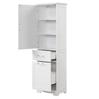 Tall Bathroom Storage Cabinet with Two Different Size Drawers and Adjustable Shelf Freestanding Storage Cabinet