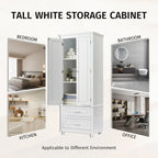 Tall Bathroom Storage Cabinet with Two Drawers and Two Doors