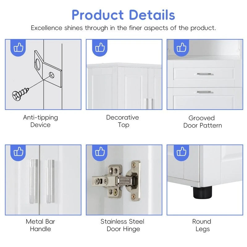 Tall Bathroom Cabinet with Tilt-Out Laundry Hamper and Storage Cabinet