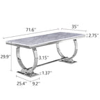 Modern Dining Room Table with Stainless Steel Metal U-Base