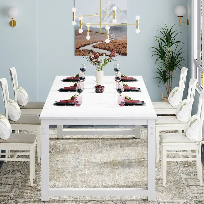78.74 Inches Modern Dining Table for 8-10, Rectangular Kitchen Table - 78.7W x 39.4D