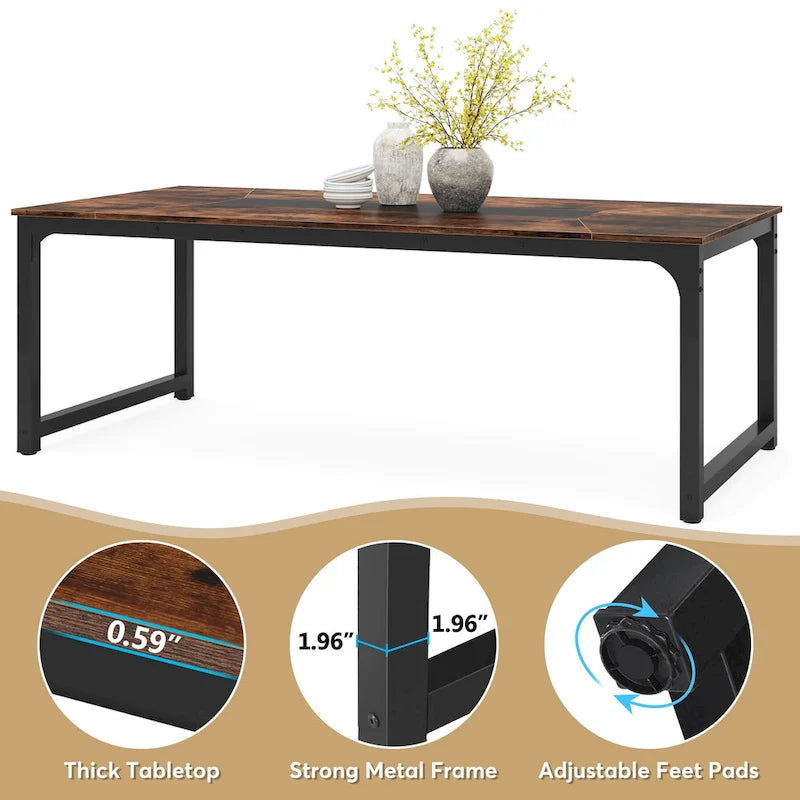 78.74 Inches Modern Dining Table for 8-10, Rectangular Kitchen Table - 78.7W x 39.4D