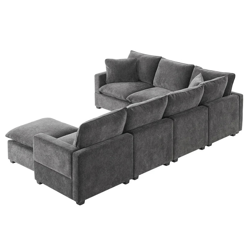 Nestfair Modern U Shape Modular Sofa 7 Seat Chenille Sectional Couch Set with 2 Pillows Included