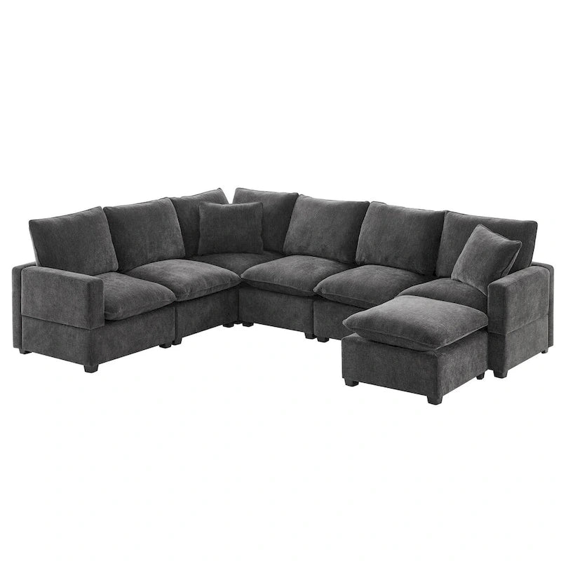 Nestfair Modern U Shape Modular Sofa 7 Seat Chenille Sectional Couch Set with 2 Pillows Included