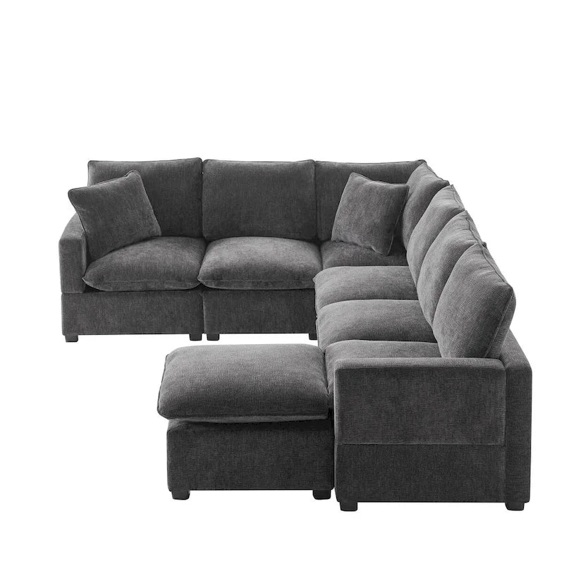 Nestfair Modern U Shape Modular Sofa 7 Seat Chenille Sectional Couch Set with 2 Pillows Included