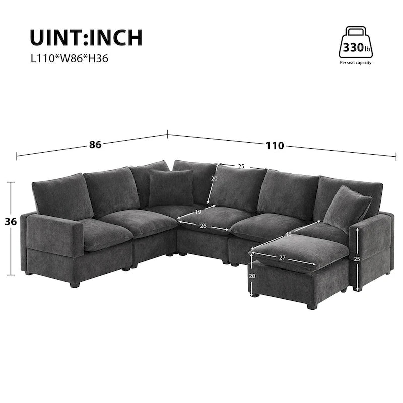 Nestfair Modern U Shape Modular Sofa 7 Seat Chenille Sectional Couch Set with 2 Pillows Included