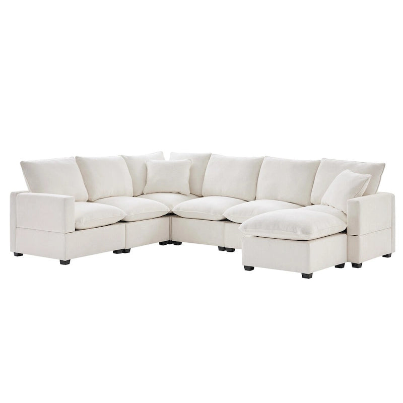 Nestfair Modern U Shape Modular Sofa 7 Seat Chenille Sectional Couch Set with 2 Pillows Included
