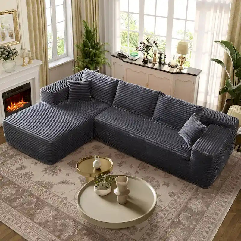 OVIOS Long Plush No Assembly Required Chaise Sofa