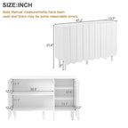 Cream Style Minimalist Shoe Cabinet with 5 Solid Wood Legs, Sideboard Buffet Cabinet with Adjustable Shelves, Wave Doors
