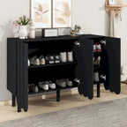 Cream Style Minimalist Shoe Cabinet with 5 Solid Wood Legs, Sideboard Buffet Cabinet with Adjustable Shelves, Wave Doors
