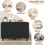 Cream Style Minimalist Shoe Cabinet with 5 Solid Wood Legs, Sideboard Buffet Cabinet with Adjustable Shelves, Wave Doors