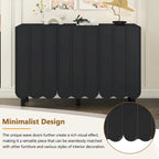 Cream Style Minimalist Shoe Cabinet with 5 Solid Wood Legs, Sideboard Buffet Cabinet with Adjustable Shelves, Wave Doors