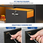 Moasis 3 Drawers Mobile LED Light Filing Cabinet with Charging Station Fit for A4/Letter Size
