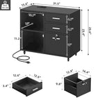 Moasis 3 Drawers Mobile LED Light Filing Cabinet with Charging Station Fit for A4/Letter Size