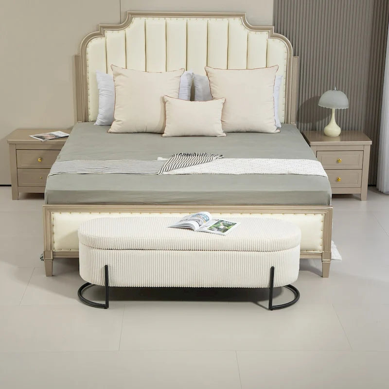 Storage Ottoman,Bedroom End Bench,Upholstered Fabric Storage Ottoman with Safety Hinge,Entryway Padded Footstool