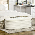 HOMCOM 46  Storage Ottoman Bench, Teddy Fleece Upholstered Boucle Storage Bench with Wood Frame, Bedroom Bench for Living Room