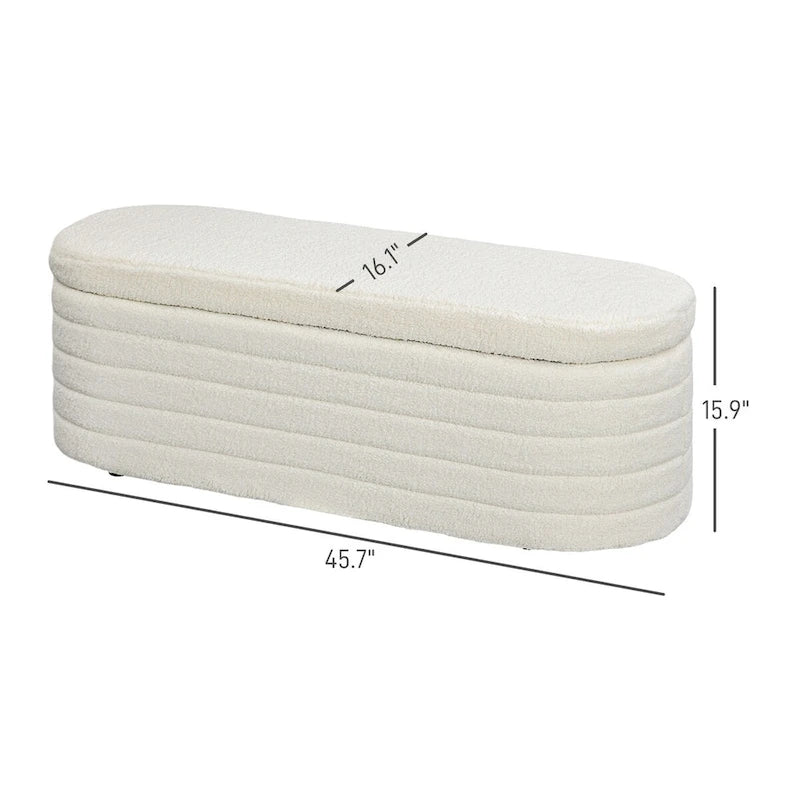 HOMCOM 46  Storage Ottoman Bench, Teddy Fleece Upholstered Boucle Storage Bench with Wood Frame, Bedroom Bench for Living Room