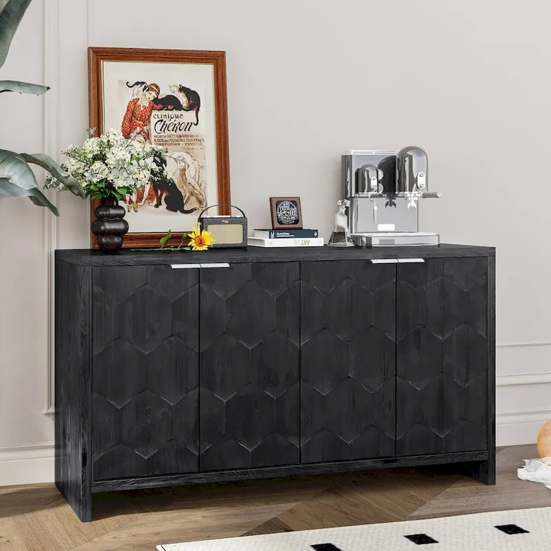 Farmhouse Style 4 Door Wooden Cabinet Sideboard for Living Room