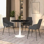 Bristol Round Dining Table for 4, 35  Sintered Stone Tabletop with White Stainless Steel Pedestal Base