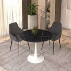 Bristol Round Dining Table for 4, 35  Sintered Stone Tabletop with White Stainless Steel Pedestal Base