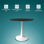 Bristol Round Dining Table for 4, 35  Sintered Stone Tabletop with White Stainless Steel Pedestal Base