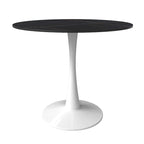 Bristol Round Dining Table for 4, 35  Sintered Stone Tabletop with White Stainless Steel Pedestal Base