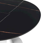 Bristol Round Dining Table for 4, 35  Sintered Stone Tabletop with White Stainless Steel Pedestal Base