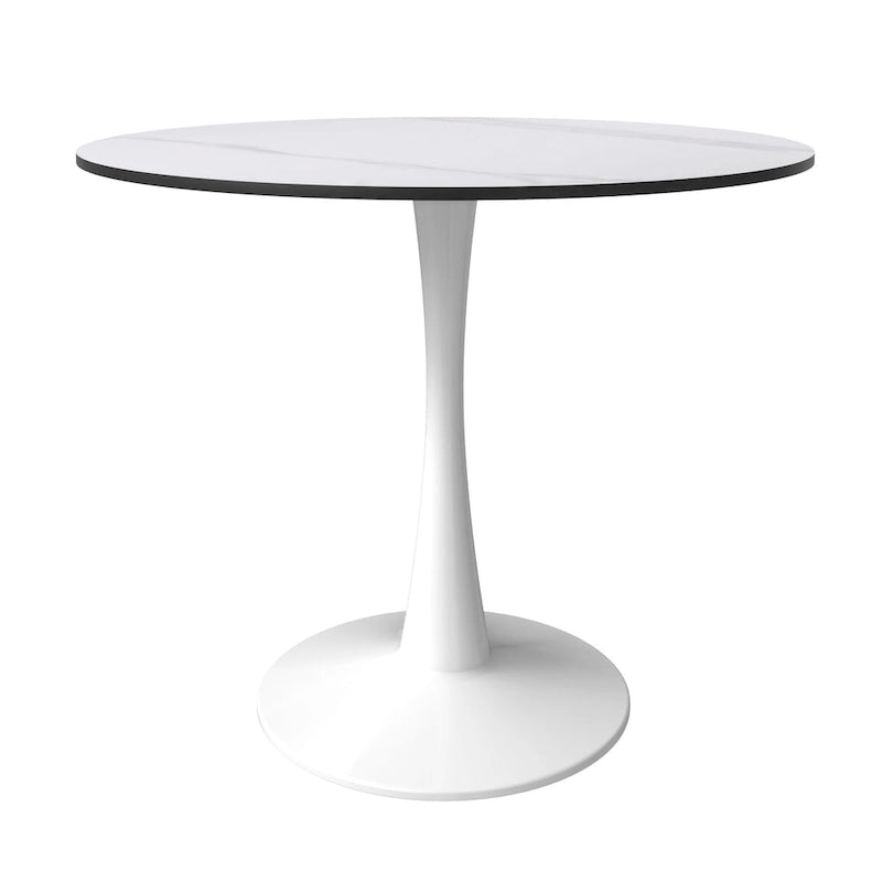 Bristol Round Dining Table for 4, 35  Sintered Stone Tabletop with White Stainless Steel Pedestal Base