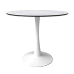 Bristol Round Dining Table for 4, 35  Sintered Stone Tabletop with White Stainless Steel Pedestal Base