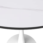 Bristol Round Dining Table for 4, 35  Sintered Stone Tabletop with White Stainless Steel Pedestal Base
