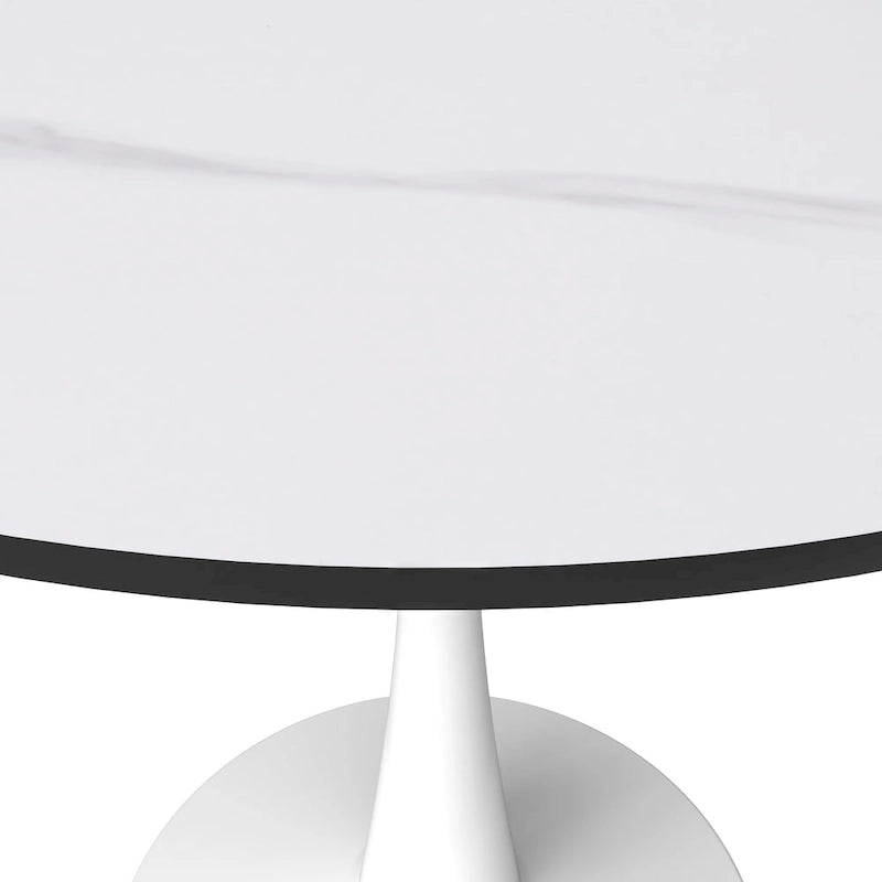 Bristol Round Dining Table for 4, 35  Sintered Stone Tabletop with White Stainless Steel Pedestal Base