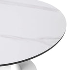 Bristol Round Dining Table for 4, 35  Sintered Stone Tabletop with White Stainless Steel Pedestal Base