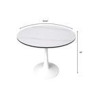 Bristol Round Dining Table for 4, 35  Sintered Stone Tabletop with White Stainless Steel Pedestal Base